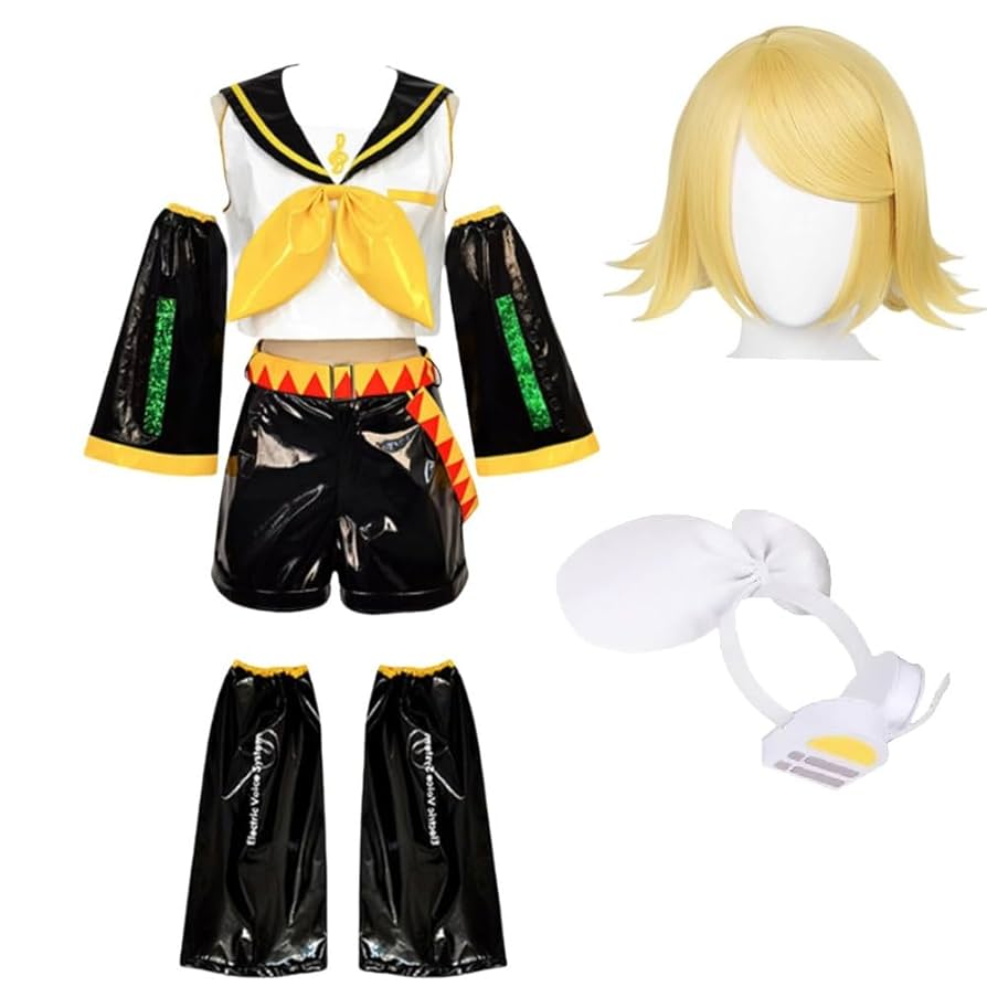 【即日発送可能】 鏡音リン コスプレ 衣装+ウィッグ+イヤホン 光沢感 エナメル Amazon.co.jp: CCQING 鏡音リン 鏡音レン コスプレ衣装 ウィッグ
